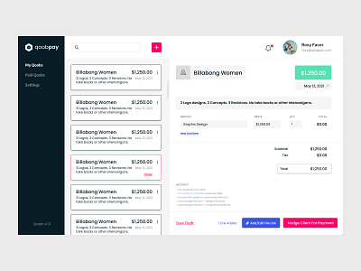 QoobPay Web App app clean design financial invoice minimal payment ui user experience ux webapp website
