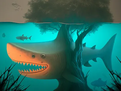 SharkAndTree art design graphic design illustration motion graphics shark vector