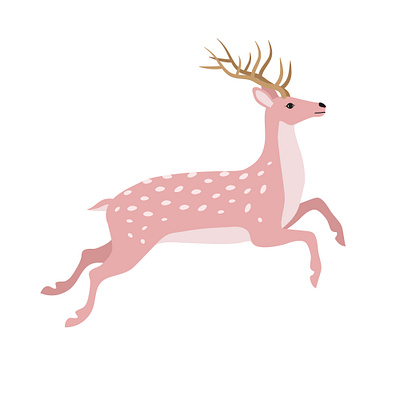 Running deer animal deer design flat design forest illustration jumping nature pink reindeer running trendy wild wildlife woodland