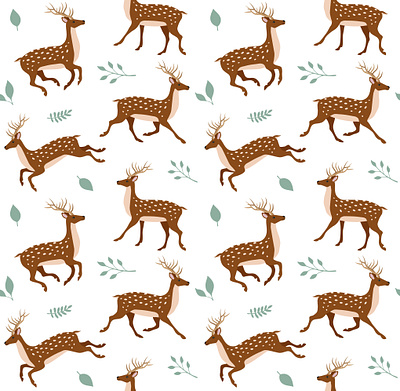 Seamless pattern of deer animal deer flat design forest illustration nature reindeer seamless pattern trendy wild wildlife woodland