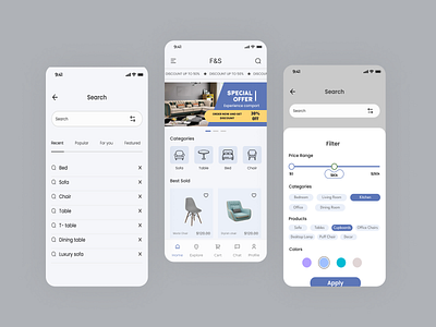 Furniture Shopping Experience appdesign cleanui designinspiration designlovers ecommerceui filterui furnitureapp furnitureshopping furniturestore minimaldesign mobileui productdesign searchux shoppingapp smartsearch ui uidesign uiuxdaily uxdesign uxtrends