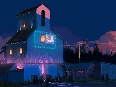 Four To the Flour building colorful digital drawing illustration landscape scenery