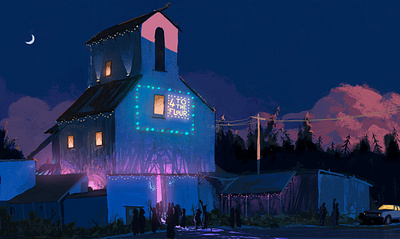 Four To the Flour building colorful digital drawing illustration landscape scenery