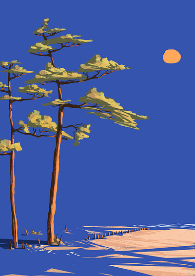 Pine trees colorful digital drawing illustration landscape minimalist poster travel trees