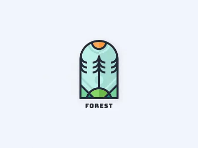 Forest Badge badge blue branch branding clean crest design environment forest grass green illustration logo nature outdoors simple stained glass sun trees wood