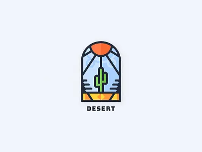 Desert Badge badge branding cactus clean crest design environment heat illustration logo nature nomadic orange outdoors rocks sand simple stained glass sun wilderness