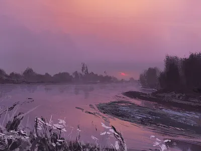 Purple river digital drawing illustration landscape purple river
