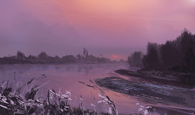 Purple river digital drawing illustration landscape purple river