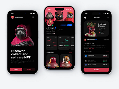 NFTs Marketplace App 3d animal app desi application branding color design dribbble iphone marketplace mobile app design nature nfts pink simple ui ui ux