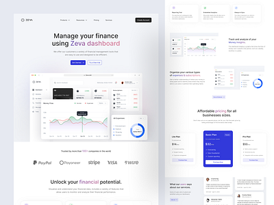 Zeva - Finance SaaS Landing Page b2b business chart clean company dashboard design finance fintech management pricing product design saas startup tracking ui ui design uiux ux web