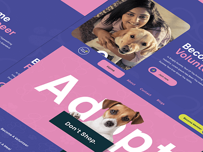 Pet Adoption Wesbite adoption wesbite branding dog adoption website dog lover dogs images pet adoption website pet lovers pet shop pets pink and purple typography ui web design website