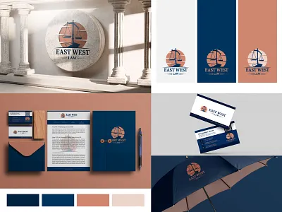 East West Law Logo Design and Brand Guideline Design branding business card design digital illustration envelop file flat flyer folder illustration illustration digital law farm logo minimal stationary vector