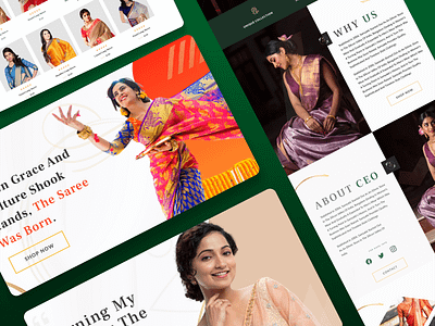 Wedding Saree Selling Website Concept branding client concept design design e commerce graphic design green product selling website products sarees typography ui ux web design website white women