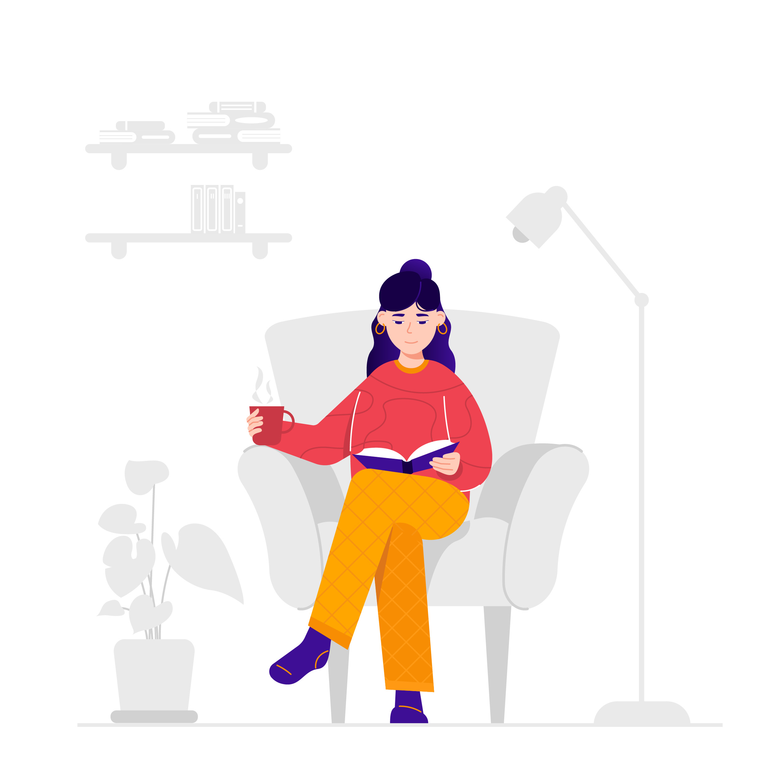 Reading a Book character illustration