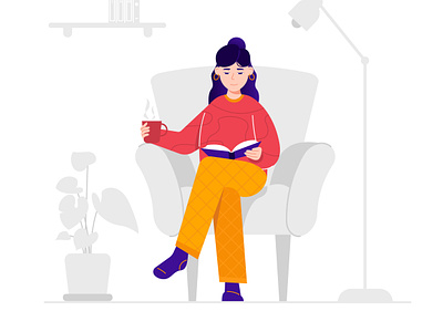 Reading a Book character illustration