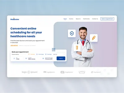 Appointment booking landing for doctors design desktop modern prompt sharpen sharpendesign ui ux