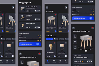 Furnio - Furniture Ecommerce - Dark mode android app app design application clean design design for app display ios mobile mobile app mobile app design mobile app design mobile apps realistic screeen simple ui ux website