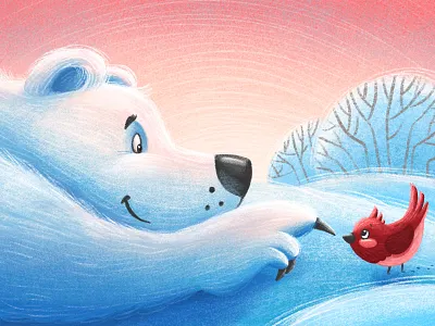 Best friends Bear and Bird. Familiarity. animal bear bird children children illustration childrens book christmas greeting card illustration new year postcard snow winter