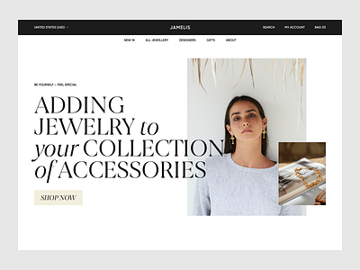 Jewelry shop – Landing page. Web | Daily UI #003 beauty daily 003 daily ui daily003 dailyuichallenge design e commerce eccomerce gold homepage jewelry landing shop store typography ui ux web webdesign website