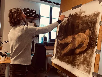Painting with live models in artist in residence in Sweden. artist classicpainting figurativepainting oilpainting swedishartist