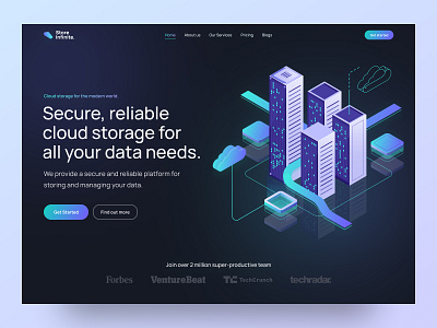 StoreInfinite - Cloud storage web concept 3d cloudstorage darkmode darkui hero illustration minimal modern security storage trendy web webheader website websitedesign