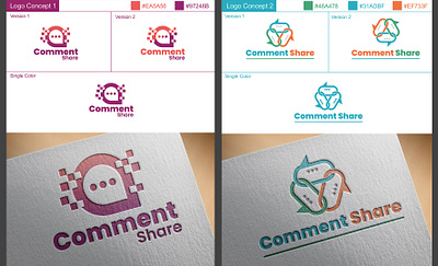 Two Logo Design concepts for Comment Share Channel. 3d mockup creative ideas creative logo desingning logo logo concepts logo design logo ideas logo mockup logo presentation new ideas