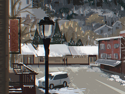 December Virtual Plein Air 2 2d concept art digital art environment illustration mountains nature snow town visual development winter