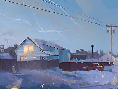 December Virtual Plein Air 3 2d concept art cozy digital art environment evening illustration nature night snove visual development winter