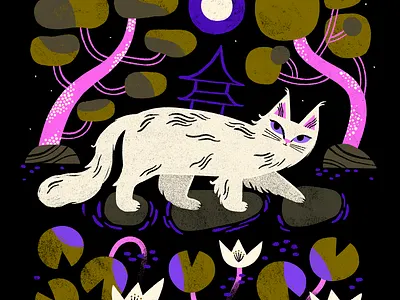 Japanese Garden animal cat cat art colorful cute garden illustration japan japanese garden procreate whimsical