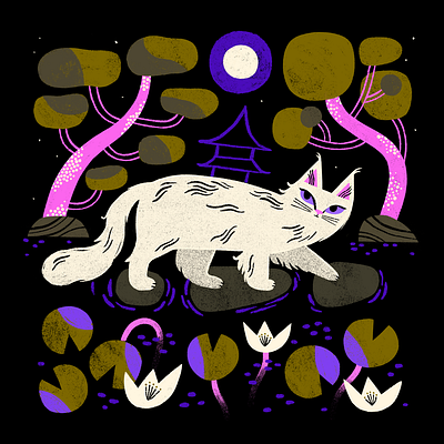 Japanese Garden animal cat cat art colorful cute garden illustration japan japanese garden procreate whimsical