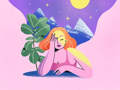 Dreaming art character character design colourful design dream dreaming flat girl ill illustration modern plant procreate traveling