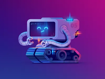 bot–05 ar bot flat future illustration light mech neon robot tracks