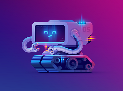 bot–05 ar bot flat future illustration light mech neon robot tracks