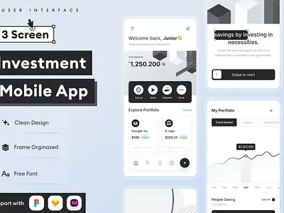 Investment Mobile App abstract android app app design application clean design for app display ios mobile mobile app mobile app design mobile app design mobile apps realistic screeen simple ui ux website