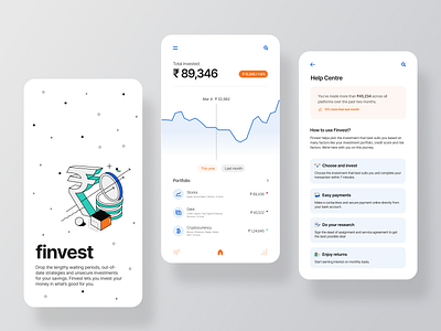 Fintech app: Finvest app app design blue clean concept creative design fintech flat invest investment mobile money motion graphics portfolio stock ui wealth management