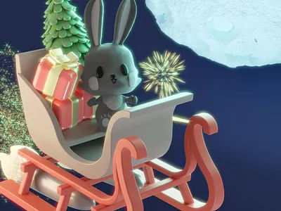 Old New 2k23 Year 3d bunny card christmas digital art illustration new year santas sleigh to the moon