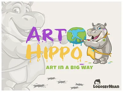 ART HIPPO - Art In A Big Way art cartoon cartoon character cartoon logo cartoon mascot character design design hippo illustration logo logo design mascot mascot design mascot logo painting vector logo