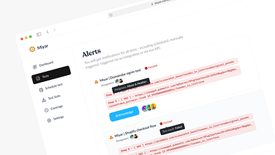 Miyar | Test Alerts 🚫 alerts assignees automating avatar danger dashboard error error message failed github test test failed user profile warning