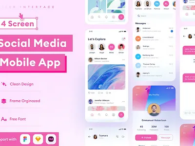 Social Media Mobile App Template abstract android app app design application apps clean design for app display ios mobile mobile app mobile app design mobile app design mobile apps screeen simple ui ux website