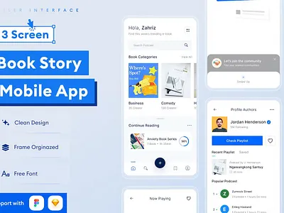 Book Story Mobile App Template android app app design application apps clean design for app display ios mobile mobile app mobile app design mobile app design mobile apps realistic screen simple ui ux website