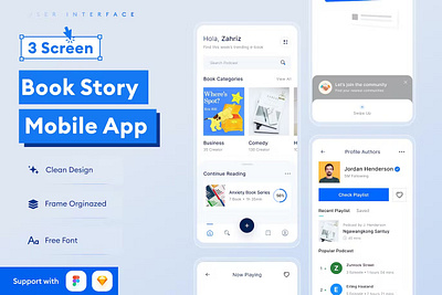 Book Story Mobile App Template android app app design application apps clean design for app display ios mobile mobile app mobile app design mobile app design mobile apps realistic screen simple ui ux website