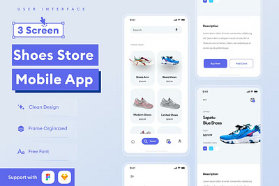 Shoes Store Mobile App Template android app app design application clean design design for app display ios mobile mobile app mobile app design mobile app design mobile apps realistic screeen simple ui ux website