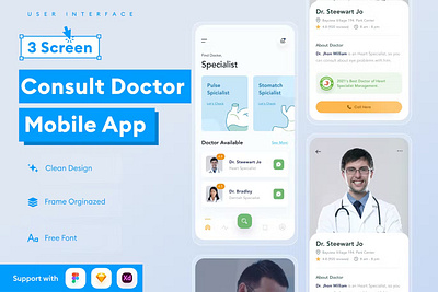 Consult Doctor Mobile App Template abstract android app app design application apps design for app device display ios mobile mobile app mobile app design mobile app design mobile apps realistic screeen ui ux website