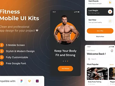 Fitness Mobile App UI Kits Template android app app design application apps clean design for app display fitness mobile app ios mobile mobile app mobile app design mobile app design mobile apps screen simple ui ux website