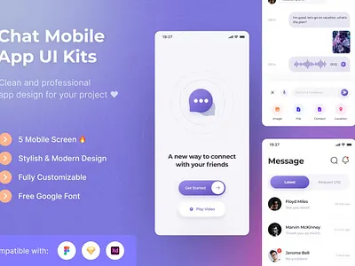 Chat Mobile App UI Kits abstract android app app design application clean design design for app ios mobile mobile app mobile app design mobile app design mobile apps realistic screen simple ui ux website