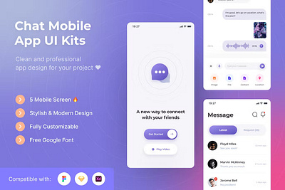 Chat Mobile App UI Kits abstract android app app design application clean design design for app ios mobile mobile app mobile app design mobile app design mobile apps realistic screen simple ui ux website