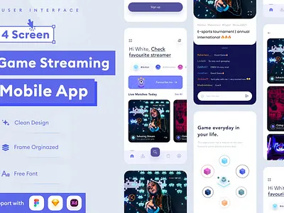Game Streaming Mobile App Template abstract android app app design application clean design design for app display ios mobile mobile app mobile app design mobile app design mobile apps screeen simple ui ux website