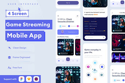 Game Streaming Mobile App Template abstract android app app design application clean design design for app display ios mobile mobile app mobile app design mobile app design mobile apps screeen simple ui ux website