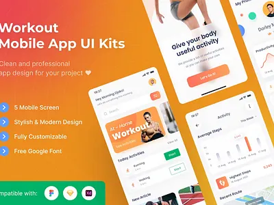 Workout Mobile App UI Kits android app app design application apps clean design design for app display ios mobile mobile app mobile app design mobile app design mobile apps screen simple ui ux website