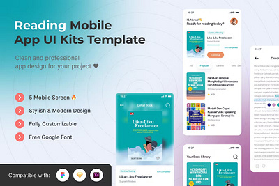 Reading Mobile App UI Kits Template android app app design application apps clean design design for app ios mobile mobile app mobile app design mobile app design mobile apps reading mobile app screen simple ui ux website